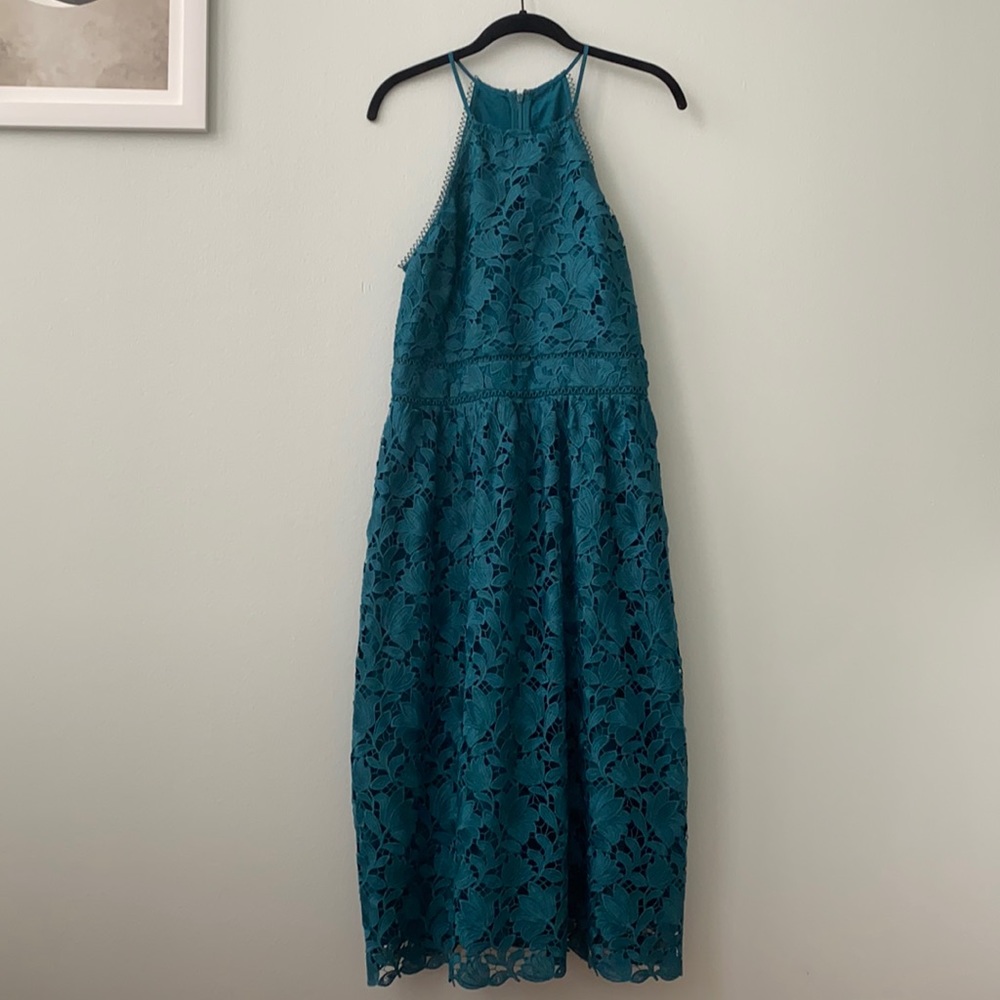 LOFT Teal High-Neck Celebration Dress